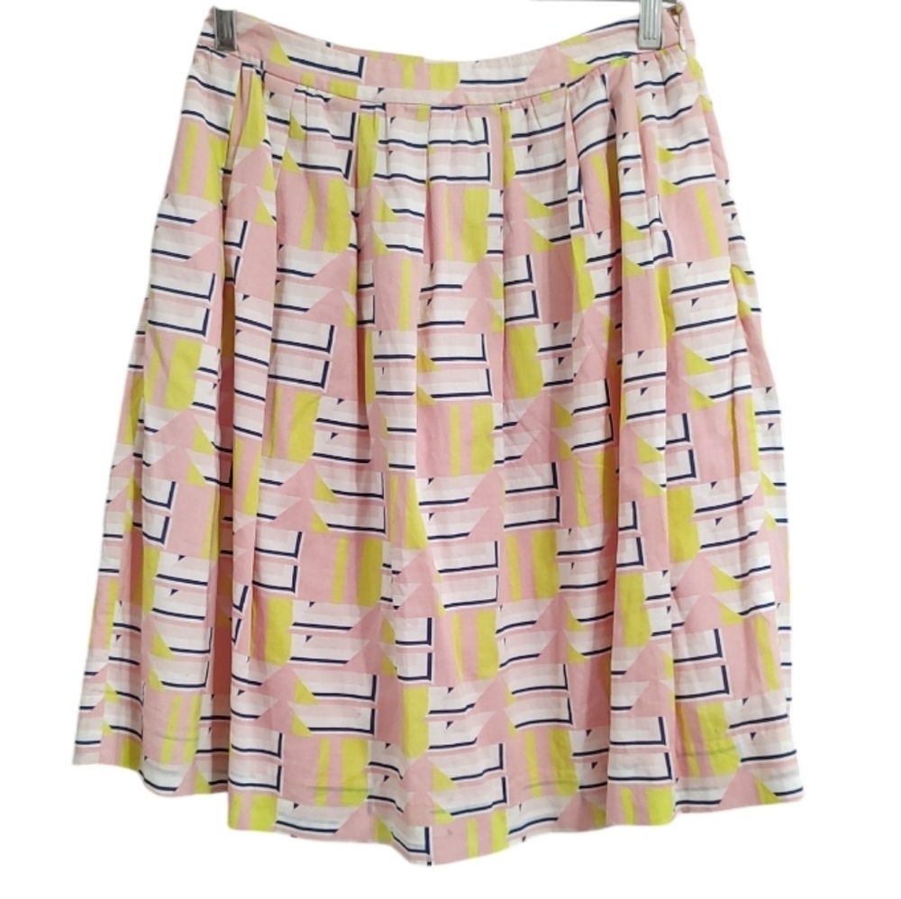 J. Crew Pink and Yellow Patterned A-Line Skirt